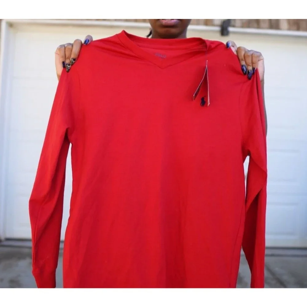 Polo Ralph Lauren Kids L Large Red Long Sleeve Crew Neck T-Shirt NWT Pony Logo
